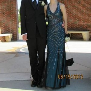Teal Sequin Prom Dress
